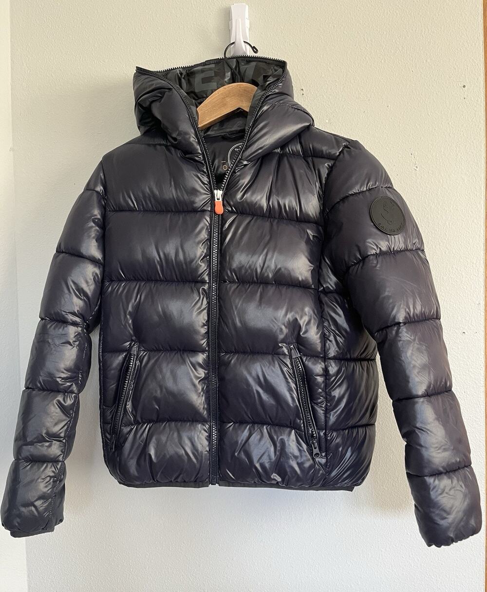 Save The Duck Artie Ultra Light Puffer Jacket Blue Black Sz 12 Water Resistant